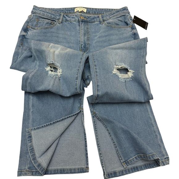 Size 16 | NWT | ELOQUII Women’s Distressed Straight Leg Split Inseam Hem Jeans - Picture 2 of 5